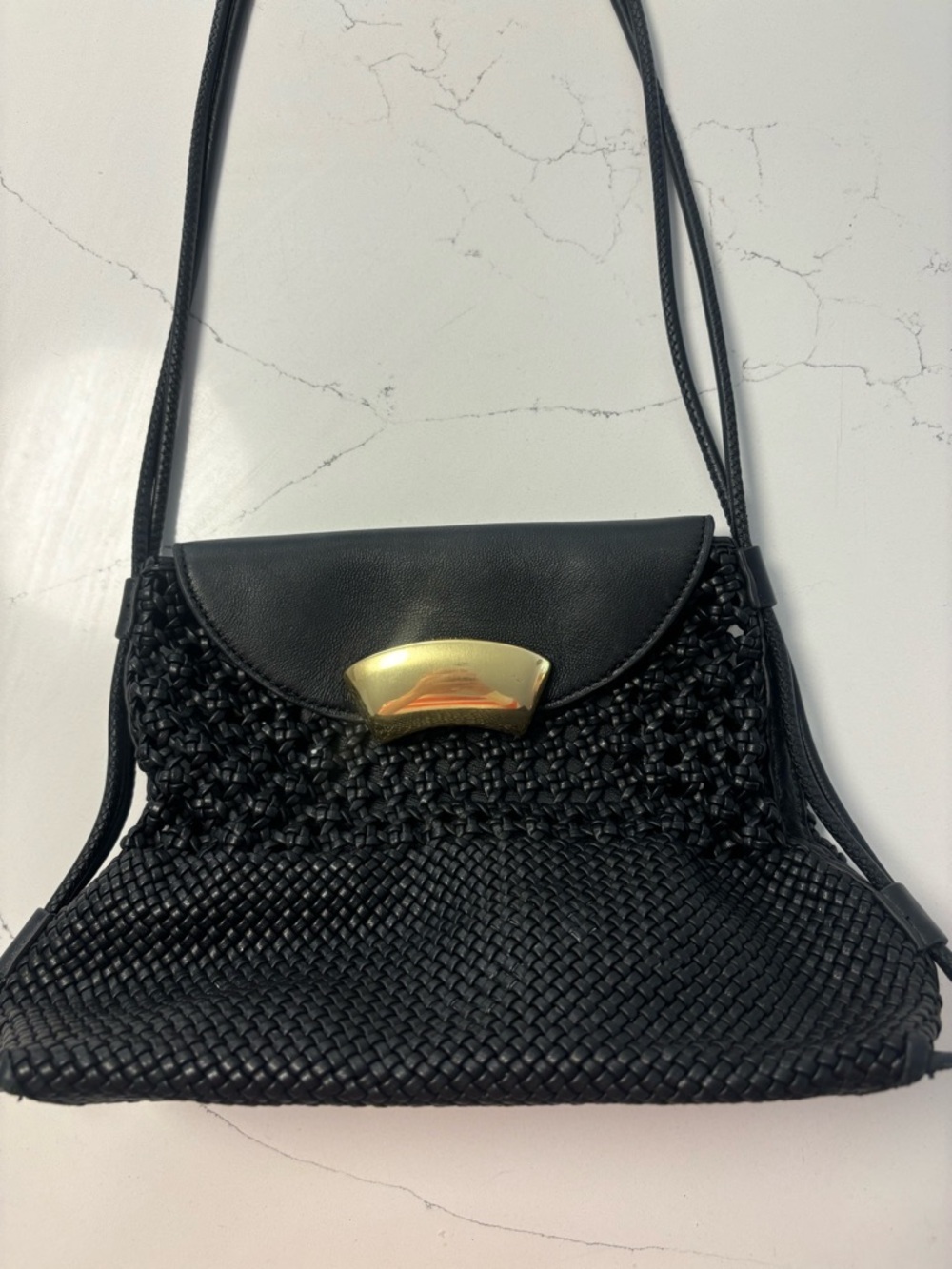Phillip Lim Black Woven Shoulder Bag with Gold Accent